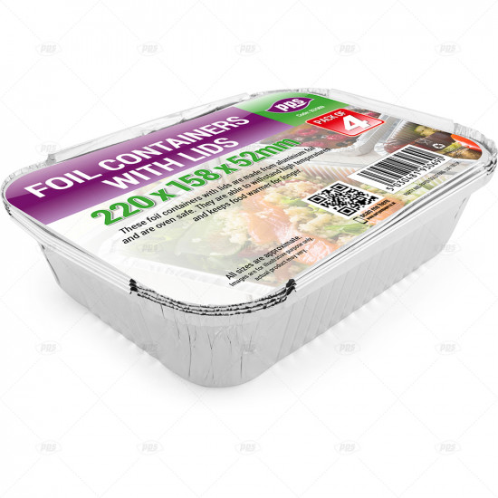 Foil Containers with Lids 220x158x52mm 4pc/24 - Click Image to Close