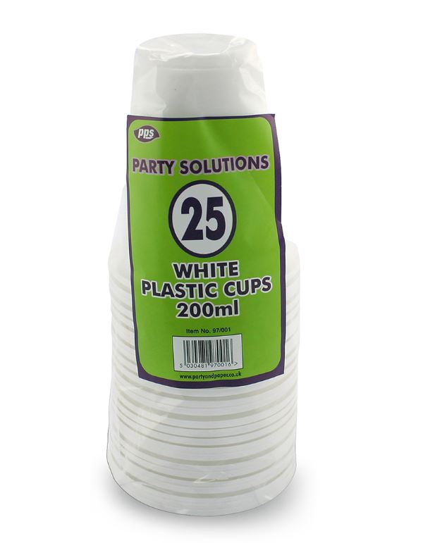 Drink Cups Plastic White 200ml 25Pc - Click Image to Close