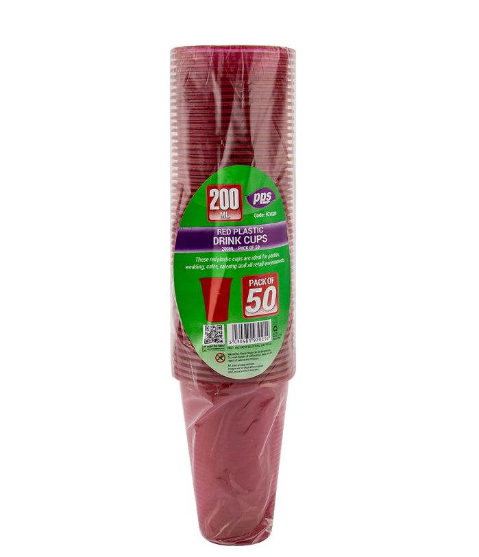 Drink Cup Red 200ml 50Pc - Click Image to Close