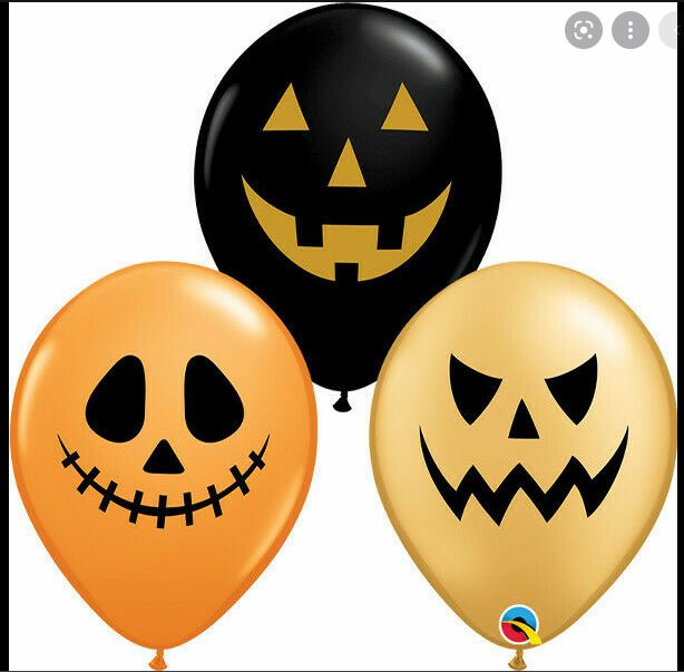 Halloween 11" Jack Face Balloons Black Orange & Gold 25 Pack - Click Image to Close