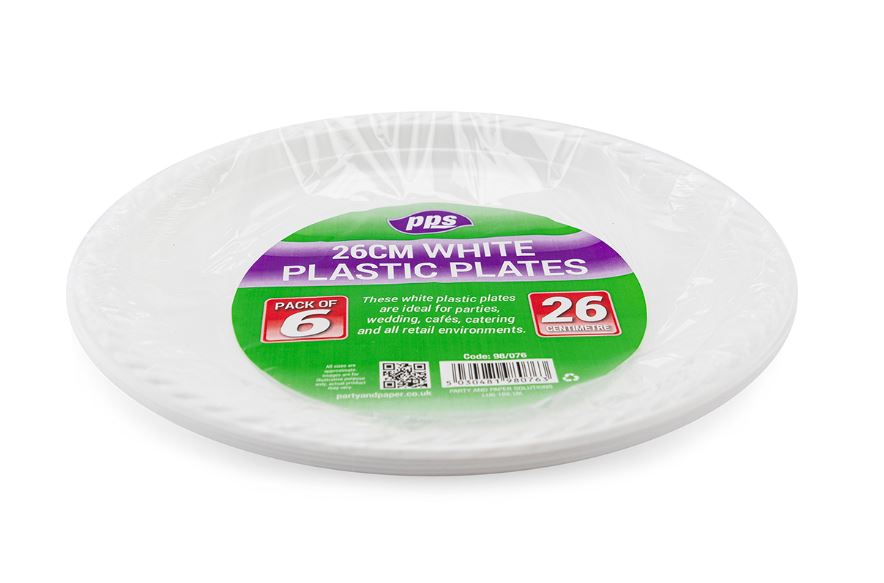 Plates Plastic White 26cm 6Pc - Click Image to Close