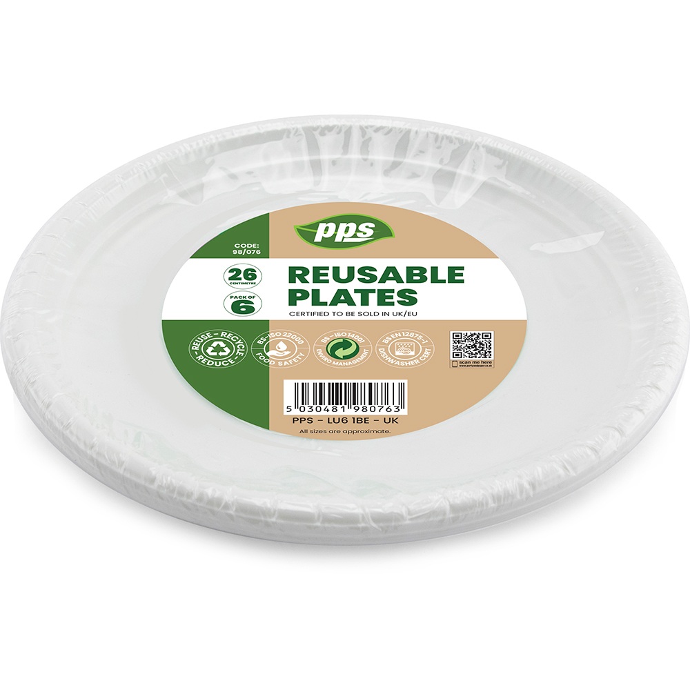 Plates Plastic White 26cm 6Pc - Click Image to Close