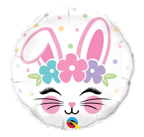 Qualatex 18" Round Bunny Face Balloon - Click Image to Close