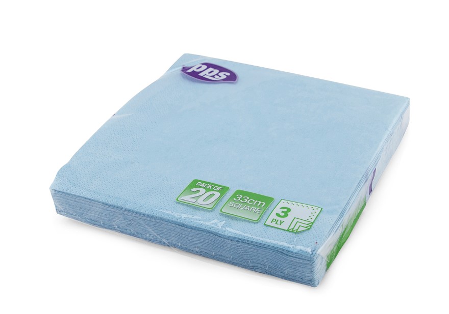 Light Blue Napkin 33cm 20pc 3ply - Click Image to Close