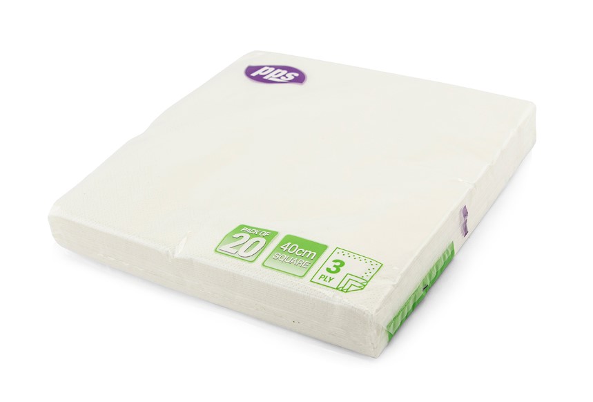 White Napkin 40cm 20pc 3ply - Click Image to Close