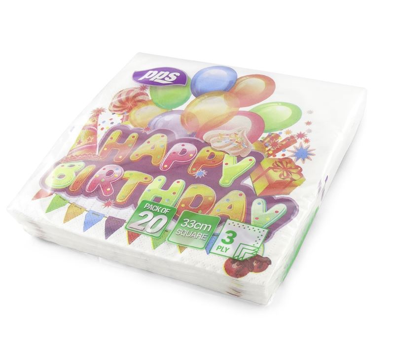 Happy Birthday 33cm X 33cm 3Ply Paper Napkins 20 Pack - Click Image to Close