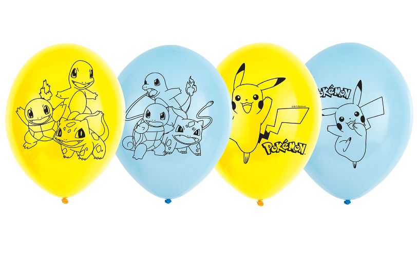 Pokemon 4 Sided Latex Balloons 11"/27cm - 6 Pack g/6 - Click Image to Close