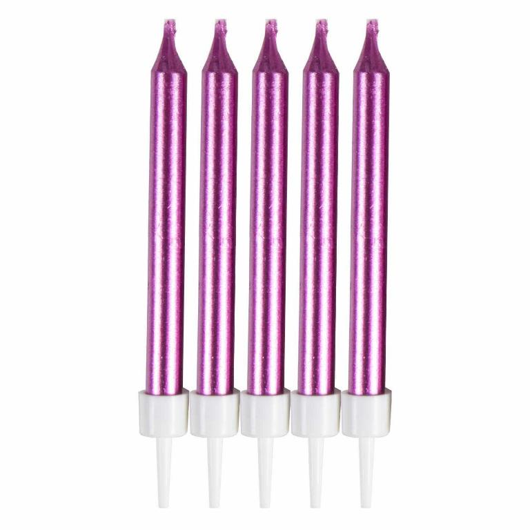 Metallic Pink Skinny Candles 6cm 12 Pack - Click Image to Close