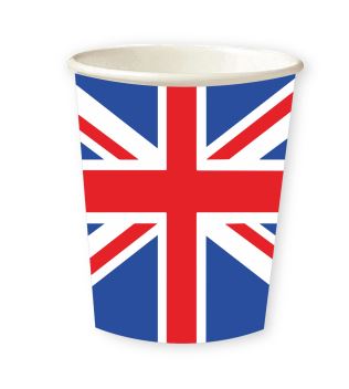 Red White & Blue Union Jack Flag Paper Cups 250ml 8 Pack