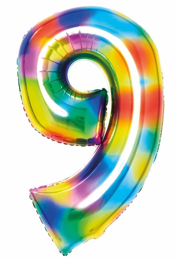 35" Large Number 9 Bright Rainbow Foil Balloon - Click Image to Close