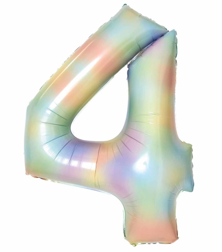 35" Large Number 4 Pastel Rainbow Foil Balloon - Click Image to Close