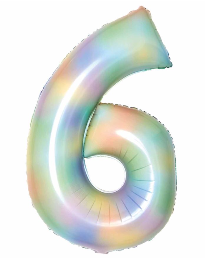 35" Large Number 6 Pastel Rainbow Foil Balloon - Click Image to Close