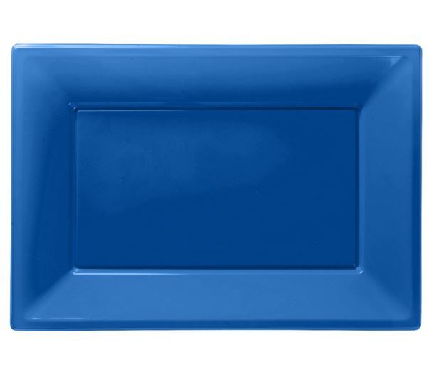 Bright Blue Plastic Serving Platters - Pack g/3 - Click Image to Close