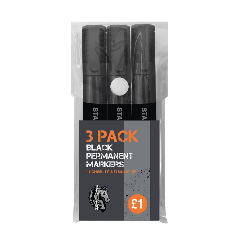 3 Pack Black Permanent Markers - Click Image to Close