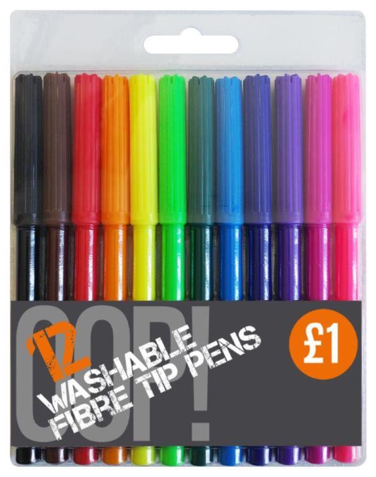 12 Pack Coloured Fibre Pens - Click Image to Close