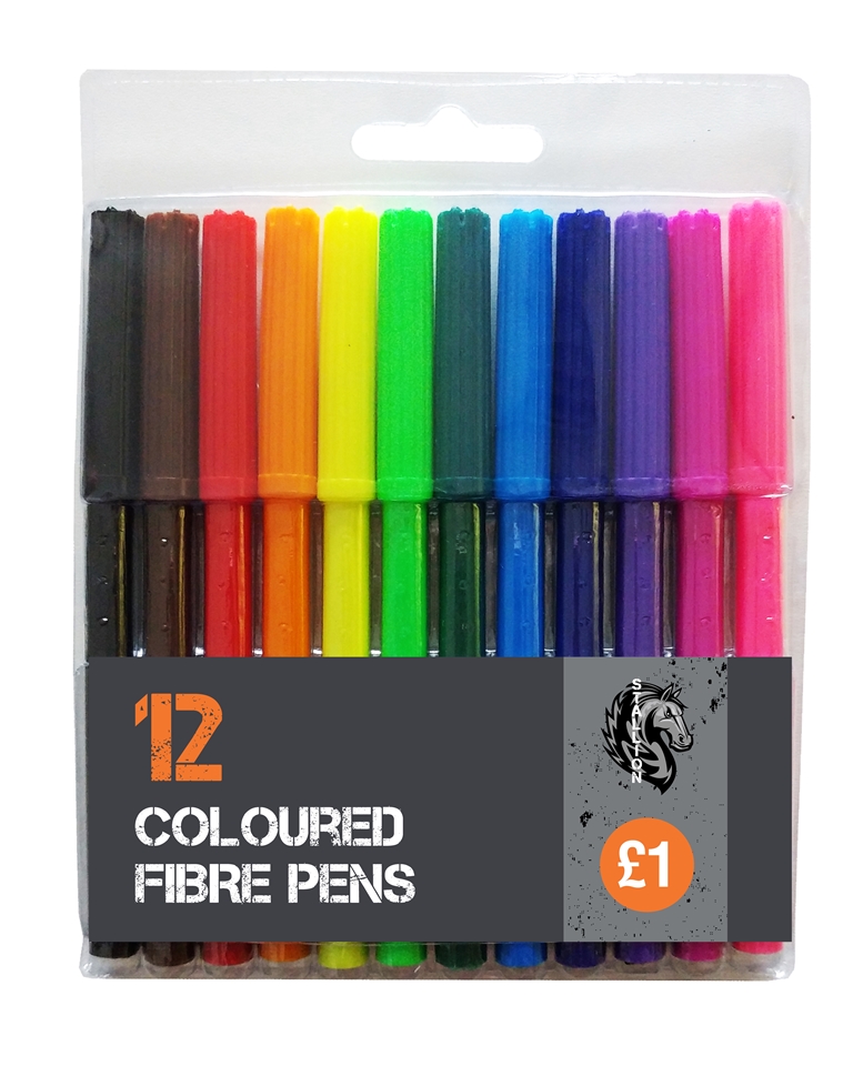 12 Pack Coloured Fibre Pens - Click Image to Close