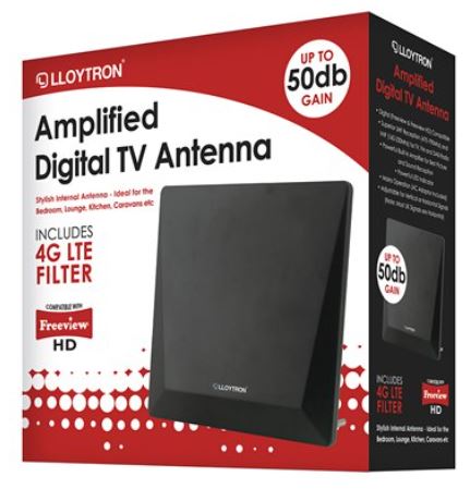 Lloytron Active Indoor Panel Tv Antenna 50Db Matt Black - Click Image to Close