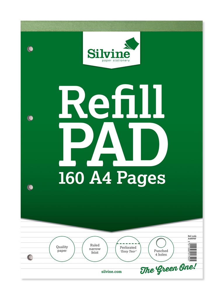 Silvine A4 Refill Pad Perforated Narrow Lines 160 Pages - Click Image to Close