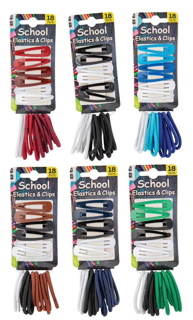 Hair Elastic W/Clips 18 Pack ( Assorted ) - Click Image to Close