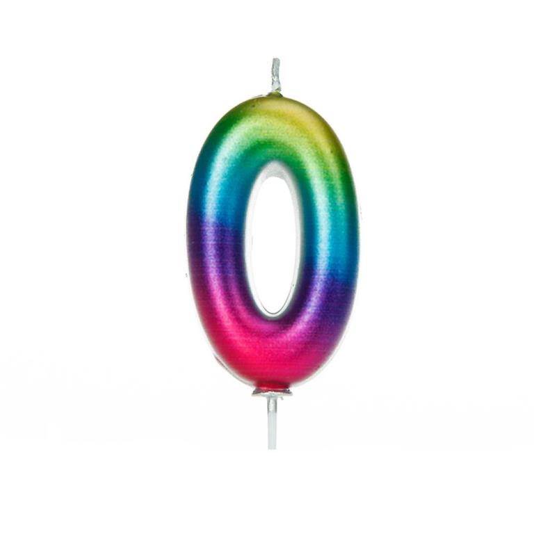 Age 0 Metallic Numeral Moulded Pick Candle Rainbow - Click Image to Close