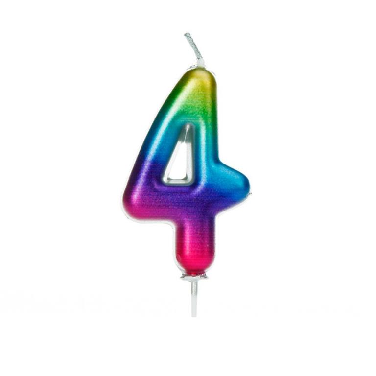 Age 4 Metallic Numeral Moulded Pick Candle Rainbow - Click Image to Close