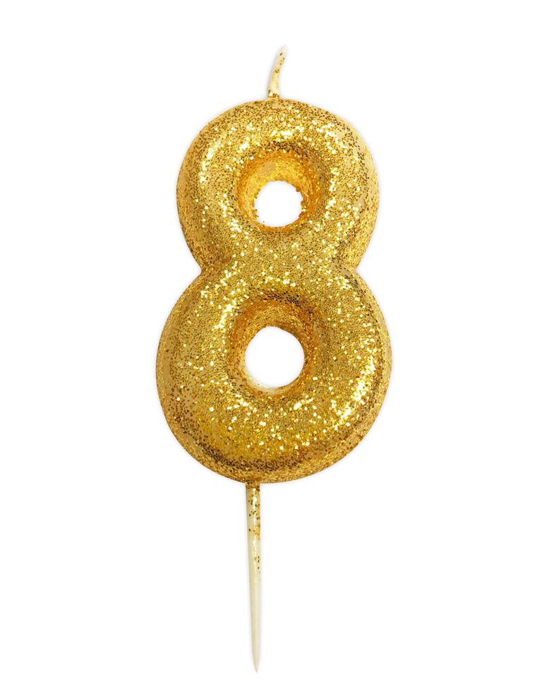Age 8 Glitter Numeral Moulded Candle Gold - Click Image to Close