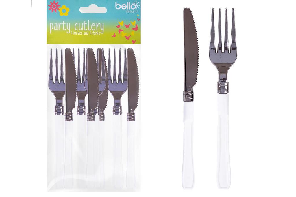 Reuseable Party Cutlery Set 8Pc White - Click Image to Close