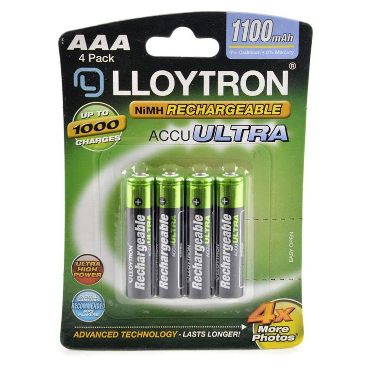 Lloytron Aaa 1100Mah Nimh Rechargable Batteries 4 Pack - Click Image to Close