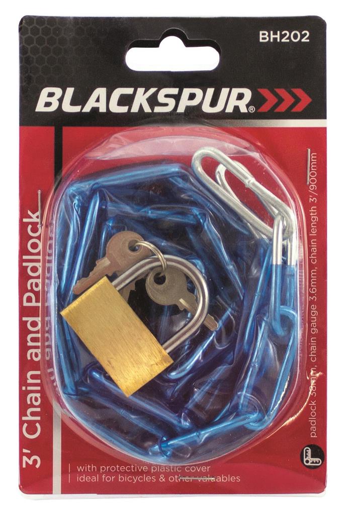 Blackspur 3' X 3.6mm Chain And Padlock - Click Image to Close