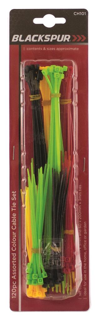 Blackspur Assorted Colour Cable Tie Set 120 Pack - Click Image to Close