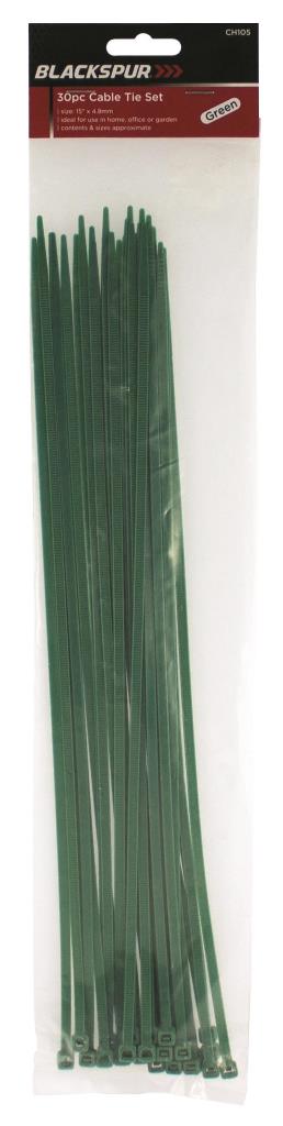 Blackspur 30Pc Cable Tie Set - 15" X 4.8mm - Green - Click Image to Close
