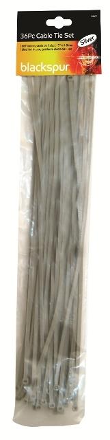 Blackspur 30 Pack Cable Tie Set - 15" x 4.8mm - Silver - Click Image to Close