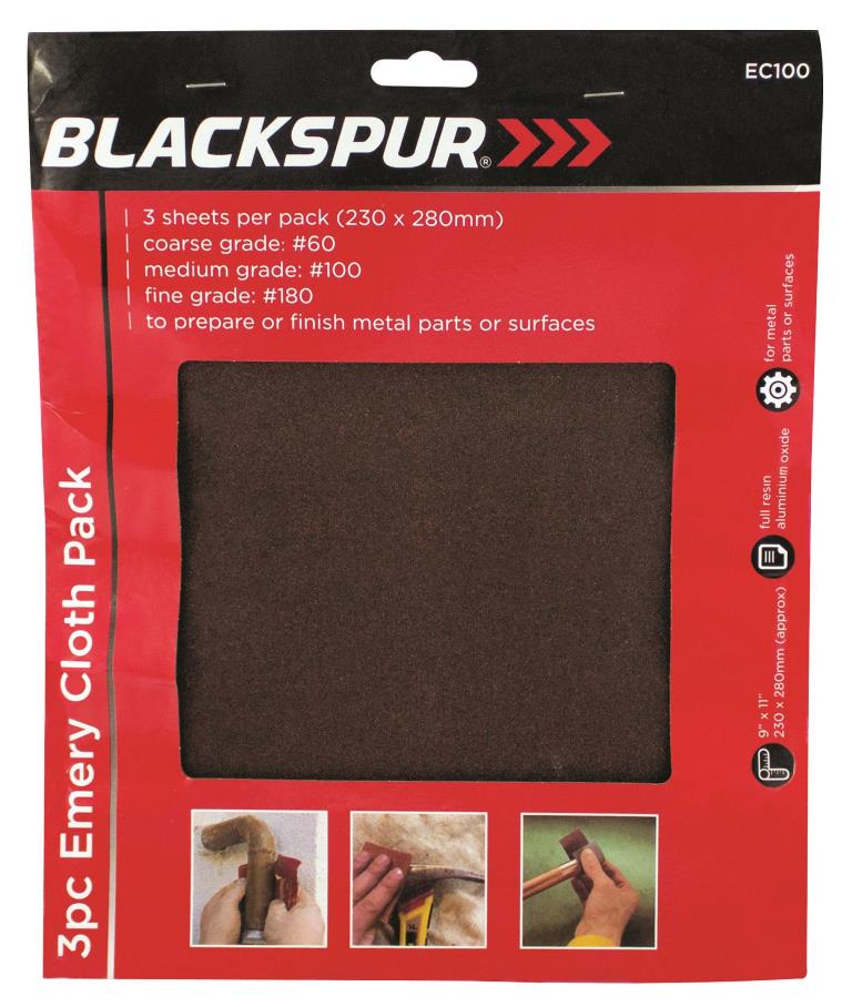 Blackspur Assorted Emery Cloth 3 Pack - Click Image to Close