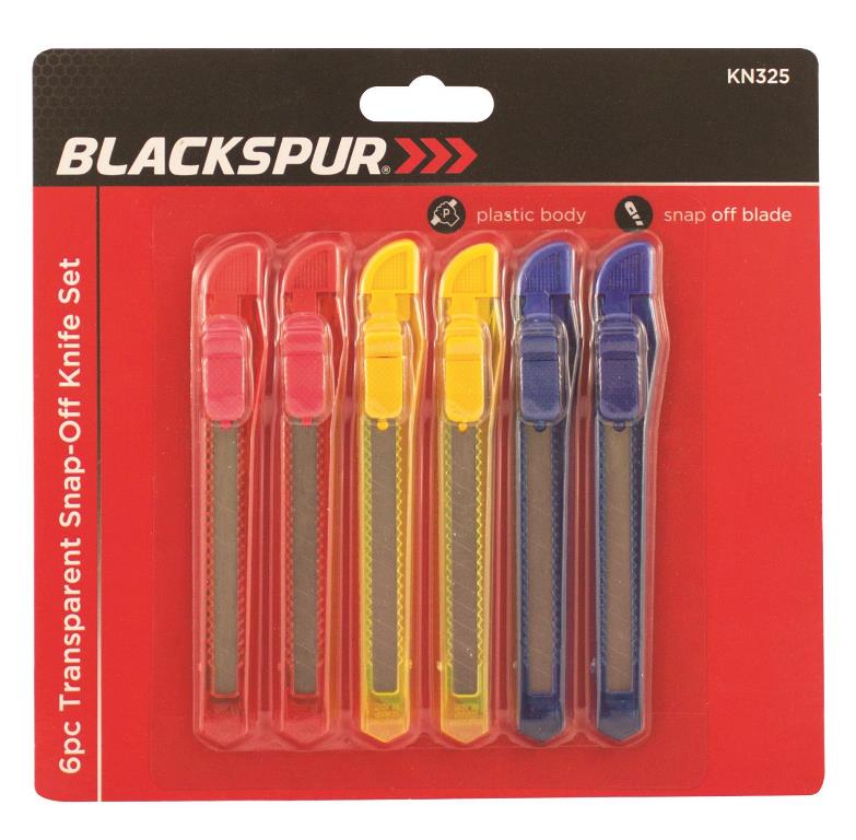 Blackspur 6 Pack Transparent Snap-Off Knife Set - Click Image to Close