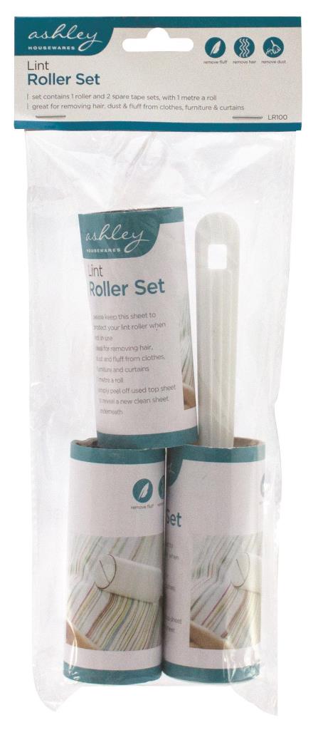 Blackspur Lint Roller Set With 2 X 1M Spare Rolls - Click Image to Close