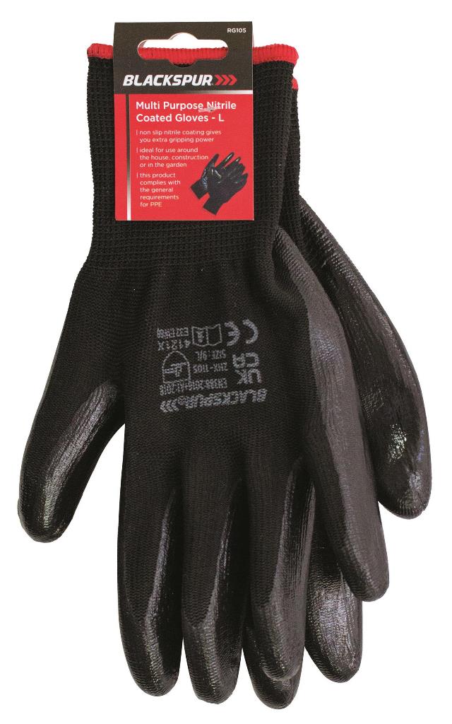 Blackspur Large Multi Purpose Nitrile Coated Gloves - Click Image to Close