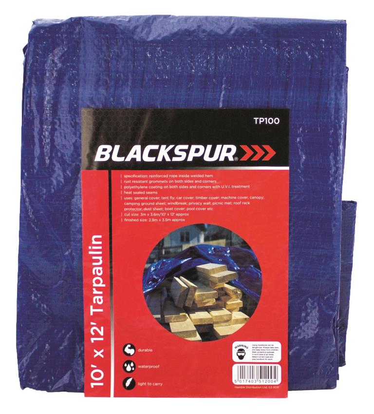 Blackspur 10' ( 3M ) X 12' ( 3.6M ) Tarpaulin - Blue - Click Image to Close