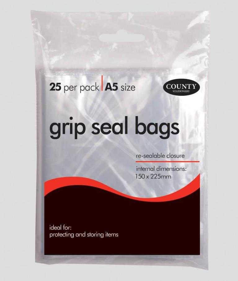 County A5 Grip Seal Bags ( 150mm X 225mm ) 25 Pack - Click Image to Close