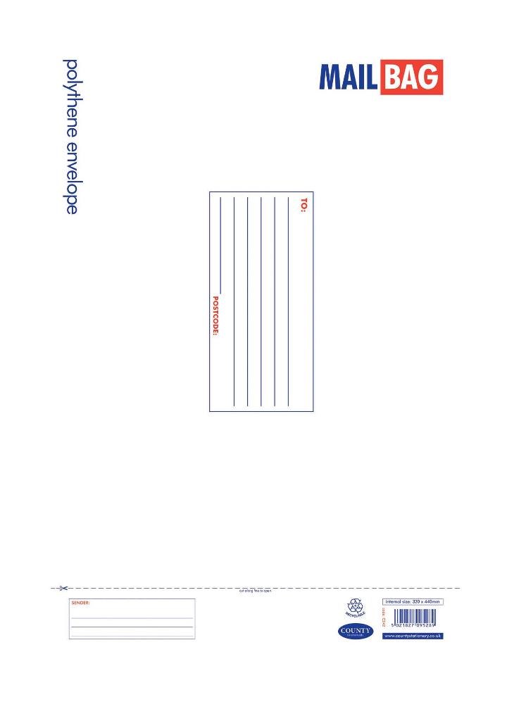 County Polythene Mail Bags Large ( 32cm X 44cm ) 25 Pack - Click Image to Close