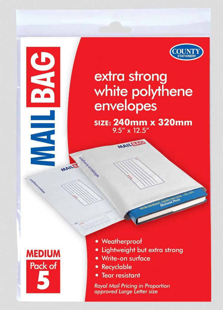 County Mail Bag Medium ( 240mm X 320mm ) 5 Pack - Click Image to Close