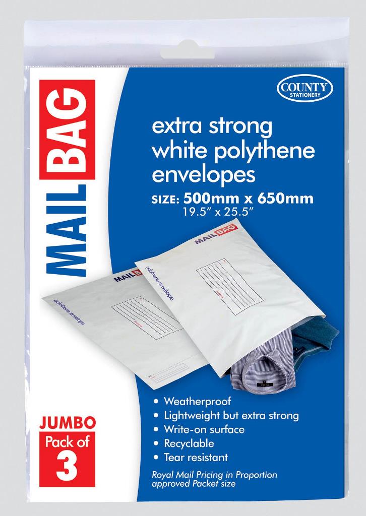 County Mail Bag Jumbo ( 500mm X 650mm ) 3 Pack - Click Image to Close