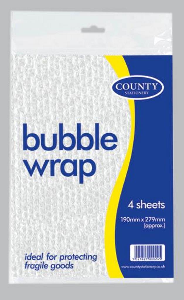 County Bubble Wrap Sheets Small ( 19cm X 28cm ) 4 Pack - Click Image to Close