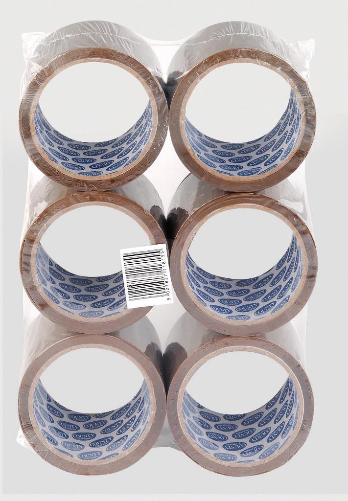 County Brown Packaging Tape ( 48mm X 50M ) 6 Pack - Click Image to Close
