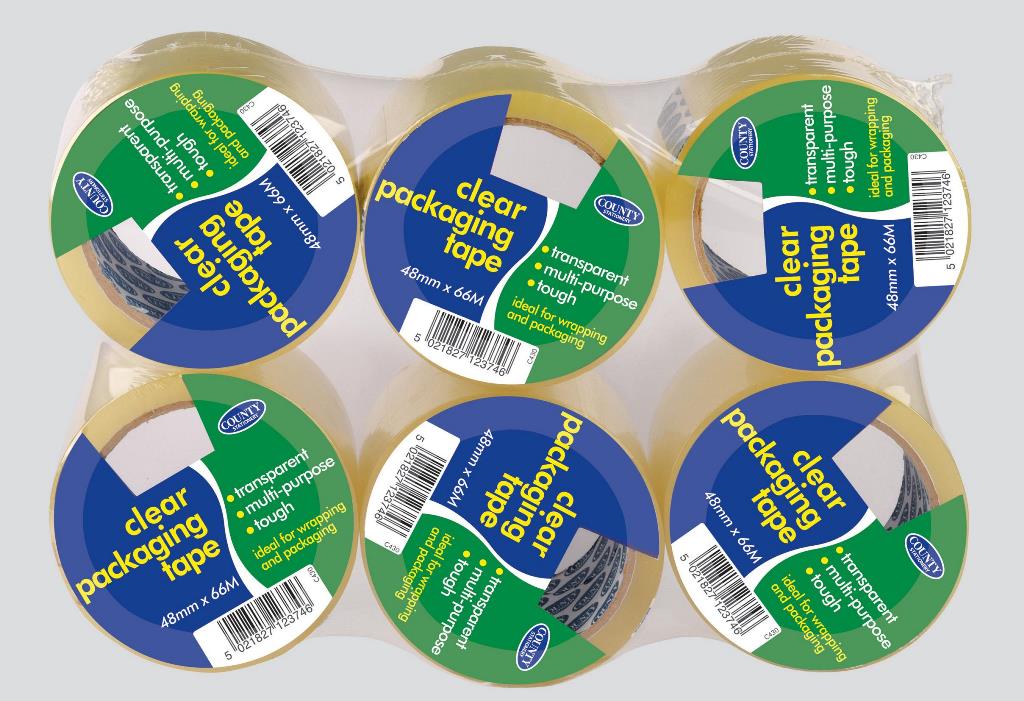 County Clear Packing Tape 48mm X 66M 6 Pack - Click Image to Close