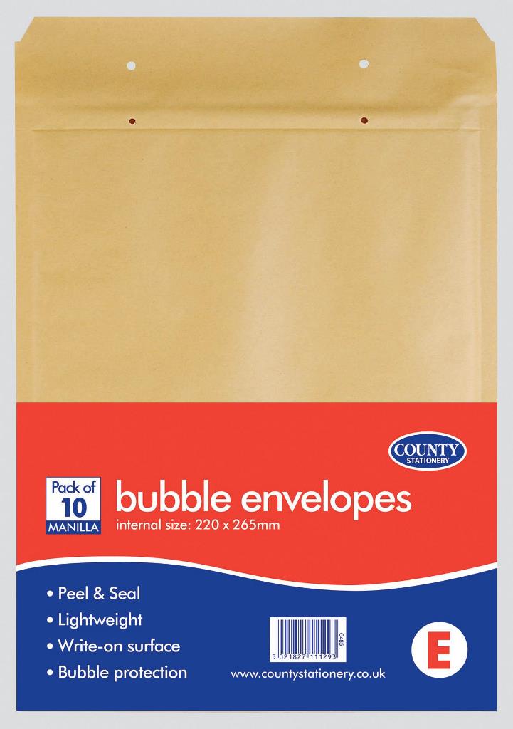 County Manilla Bubble Envelopes E ( 220 X 265mm ) 10 Pack - Click Image to Close