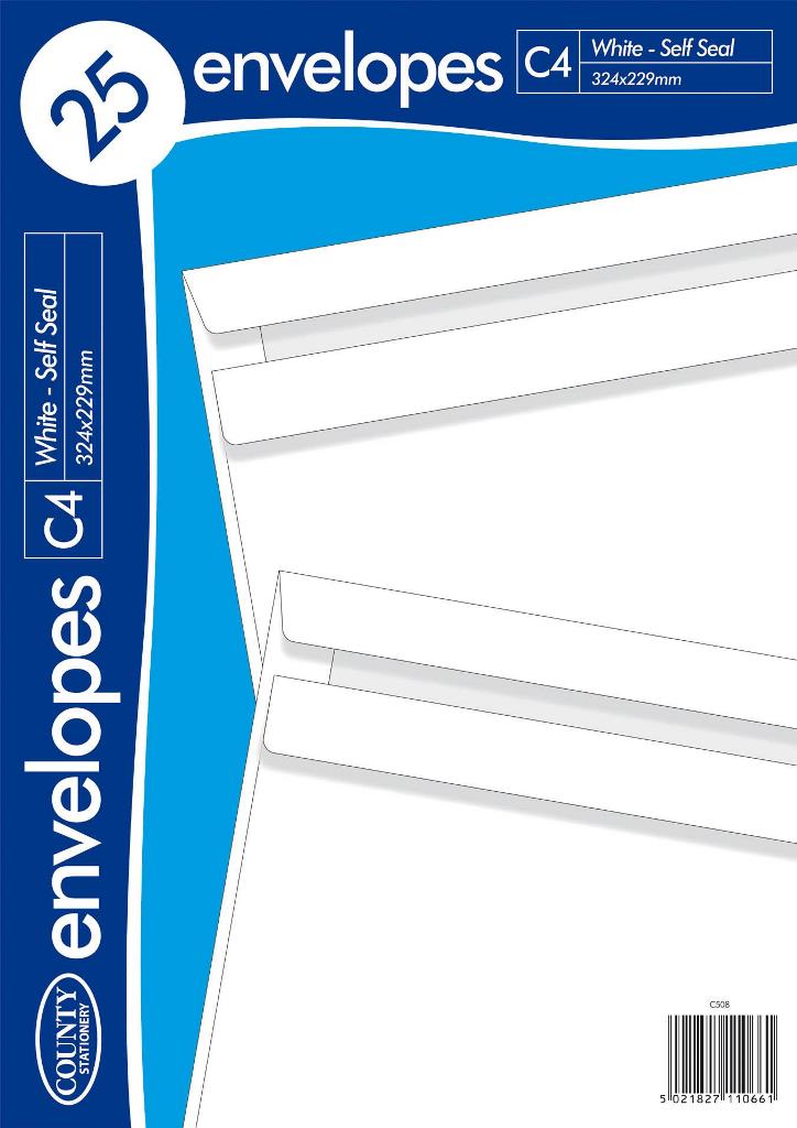County C4 White Self Seal ( 324mm X 229mm ) 25 Pack - Click Image to Close