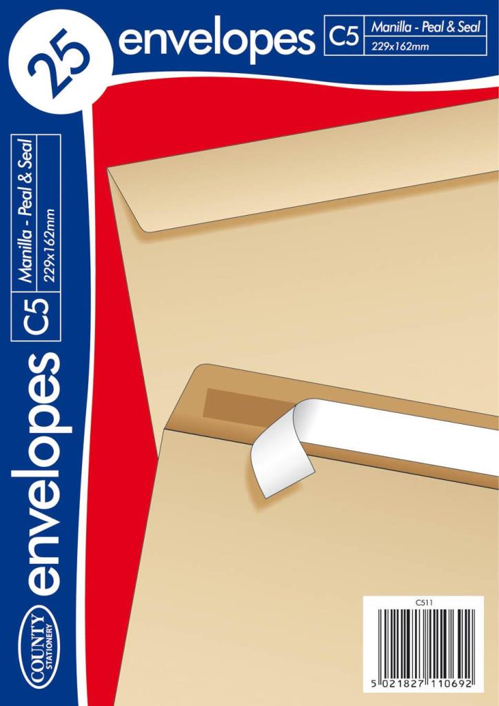County C5 Manilla Peel & Seal ( 229mm X 162mm ) 25 Pack - Click Image to Close
