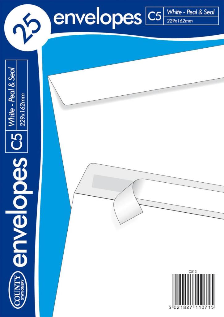 County C5 White Peel & Seal ( 229mm X 162mm ) 25 Pack - Click Image to Close