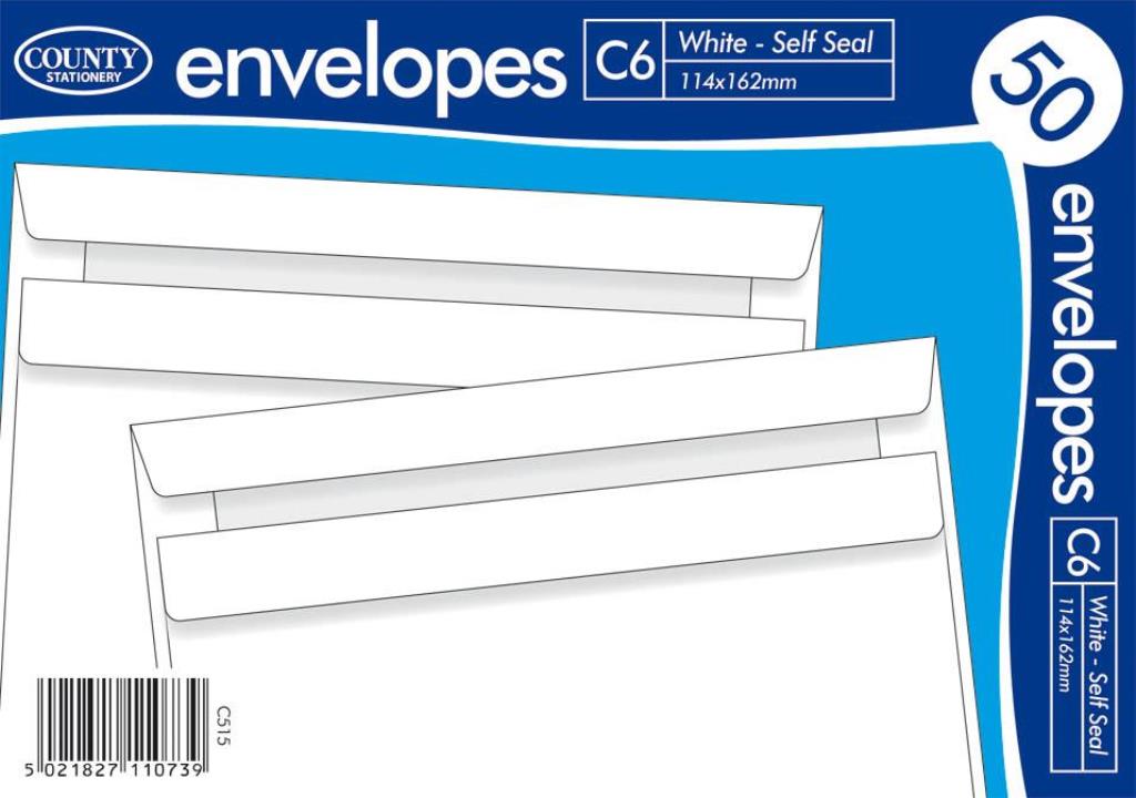 County C6 White Self Seal ( 114mm X 162mm ) 50 Pack - Click Image to Close