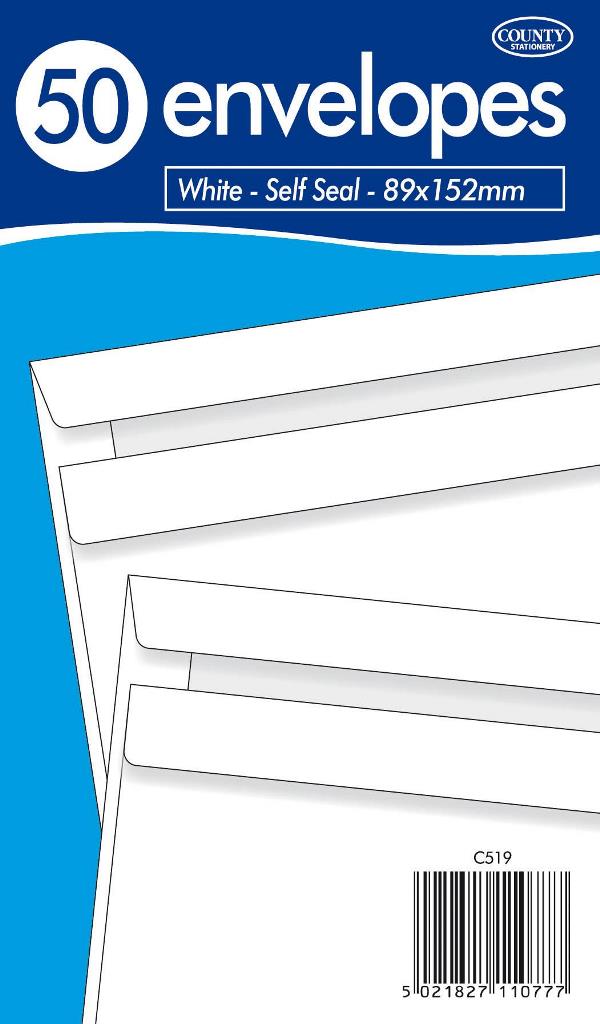 County White Self Seal ( 89mm X 152mm ) 50 Pack - Click Image to Close